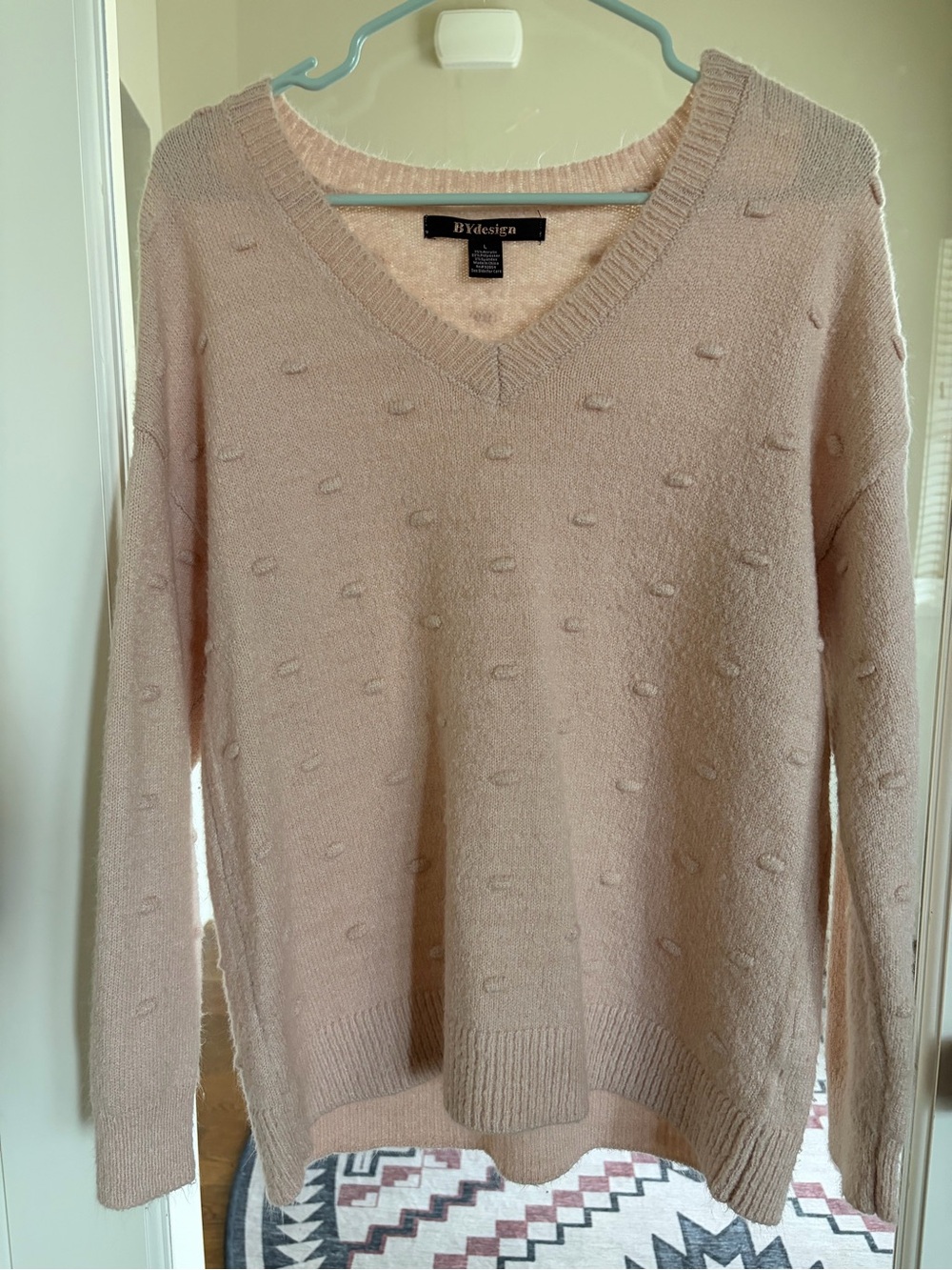 BYdesign Light Blush V-Neck Textured Dot Sweater
